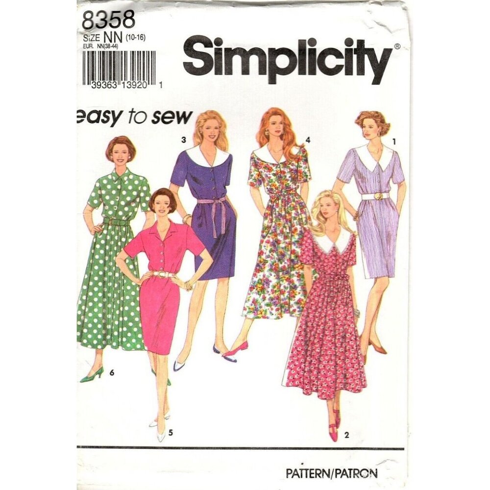 Simplicity 8358 Misses 10 to 16 Button Front Dress Vintage UNCUT Sewing Pattern